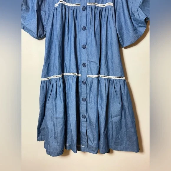 En Saison Blue Tara Puff-Sleeve Babydoll Mini Shirtdress Sz Small NEW - Picture 7 of 13